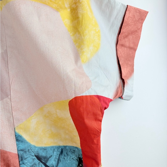 Zapelle Abstract Colorful Artsy Print Cotton Poplin Oversized Shirt Dress L 12 - Picture 8 of 10